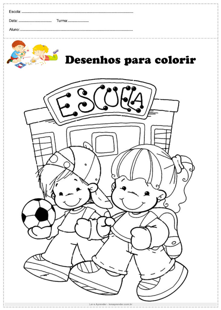 Desenho de Crianças indo para a escola para colorir